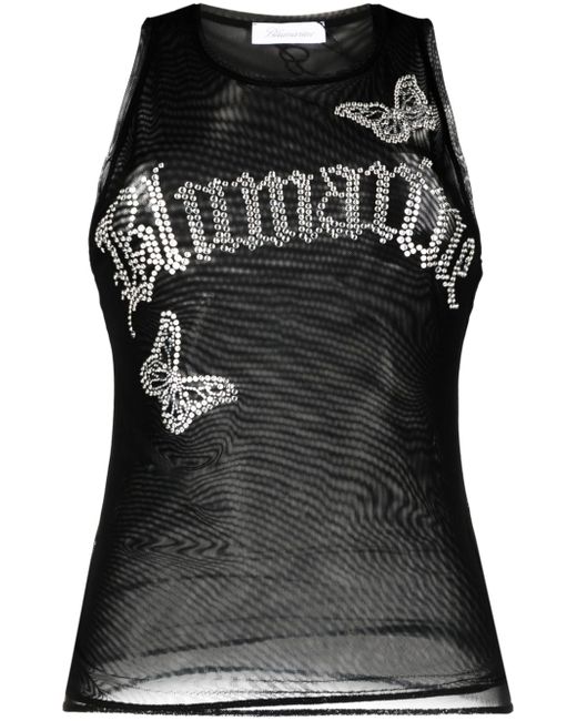 Blumarine logo-embellishment mesh tank top