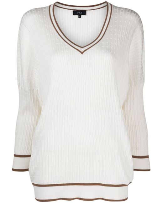 Fay V-neck cable-knitted jumper