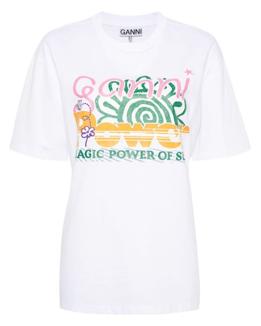 Ganni graphic-print organic-cotton blend T-shirt