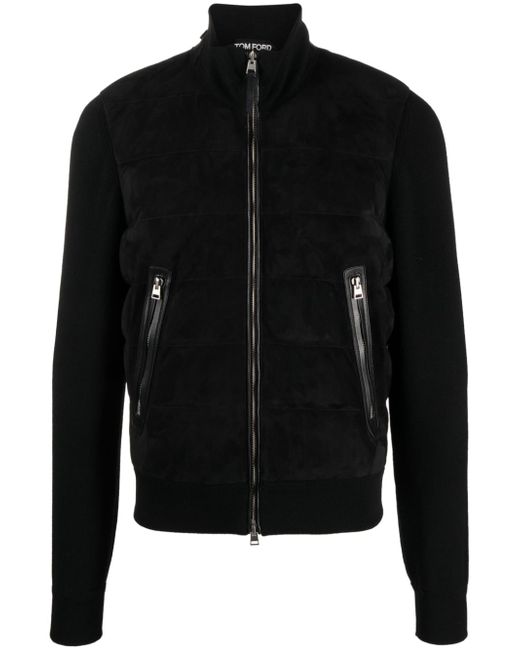Tom Ford suede-panelled knitted bomber jacket