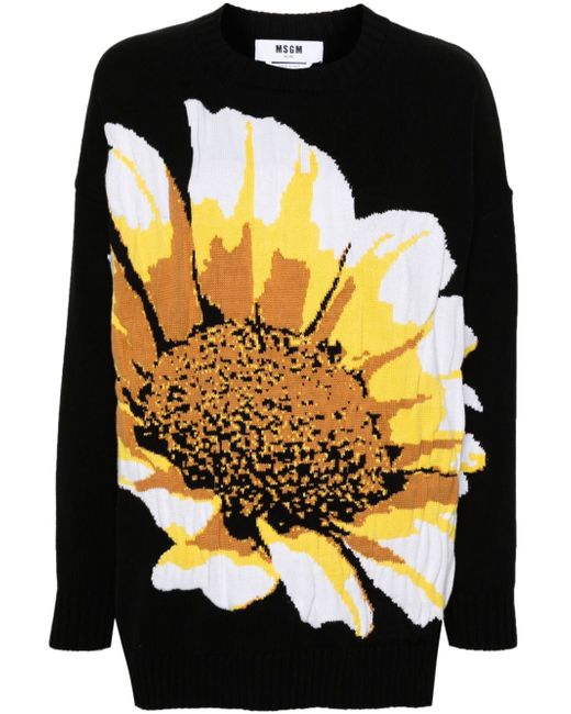 Msgm floral-intarsia-knit jumper
