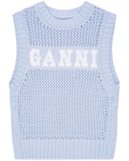 Ganni intarsia-knit logo-organic-cotton vest