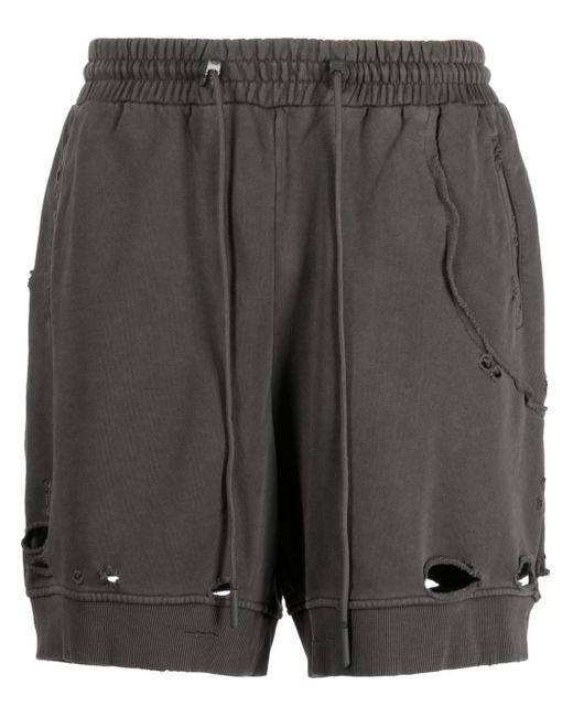 C2H4 distressed-effect cotton shorts