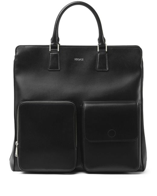Versace front-pocket leather tote bag