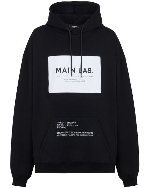 Balmain logo-patch cotton-blend hoodie