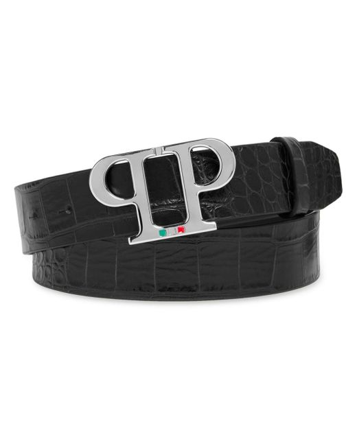 Philipp Plein logo-buckle crocodile-effect belt