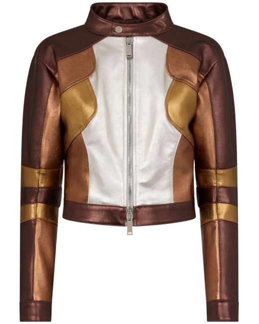 Dsquared2 colour-block leather racing jacket