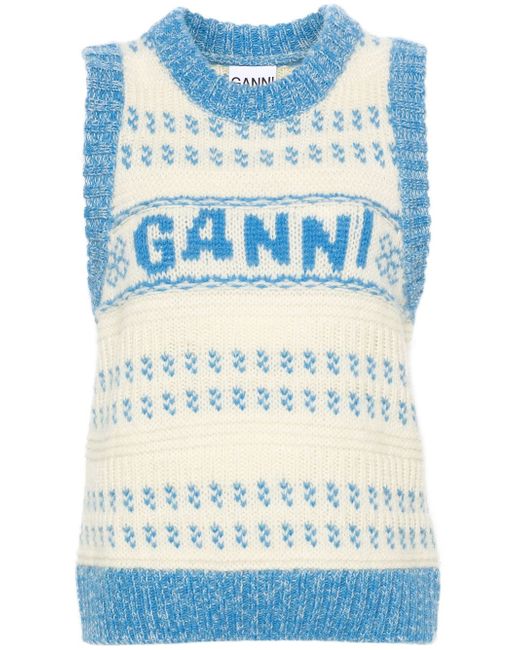 Ganni logo intarsia-knit wool vest
