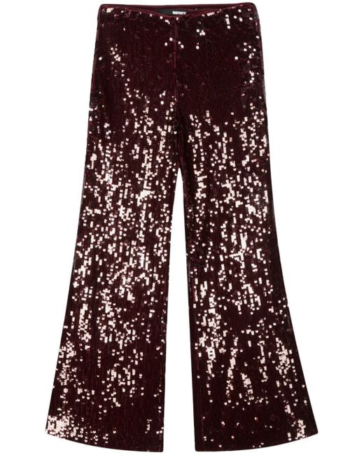 Rotate high-waisted flared sequinned trousers