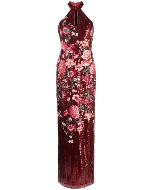 Marchesa Notte sequin-embellished halterneck gown