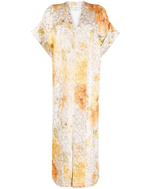 Bambah floral-print marbled kaftan dress