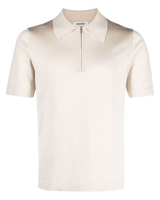 Sandro short-zip piqué-weave polo shirt