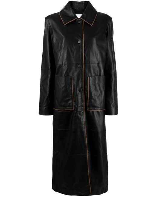 Remain single-breasted leather maxi coat