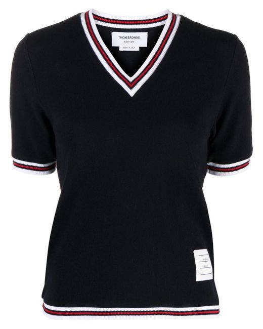 Thom Browne cricket-stripe V-neck T-shirt