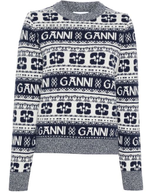 Ganni crew-neck intarsia-knit logo jumper