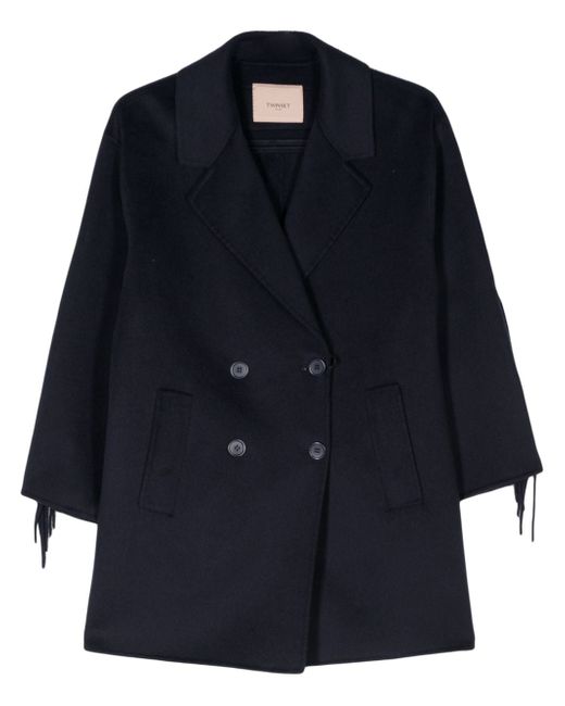 Twin-Set fringed double-breasted coat