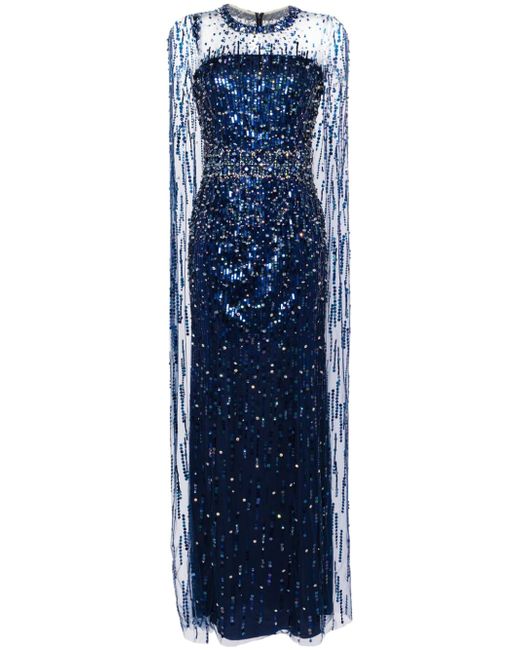 Jenny Packham Lux crystal-embellished cape gown