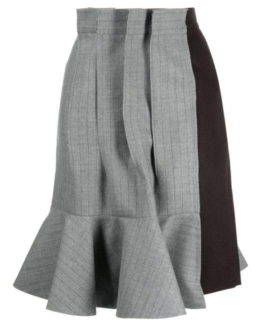 Sacai asymmetric pleated wool skirt