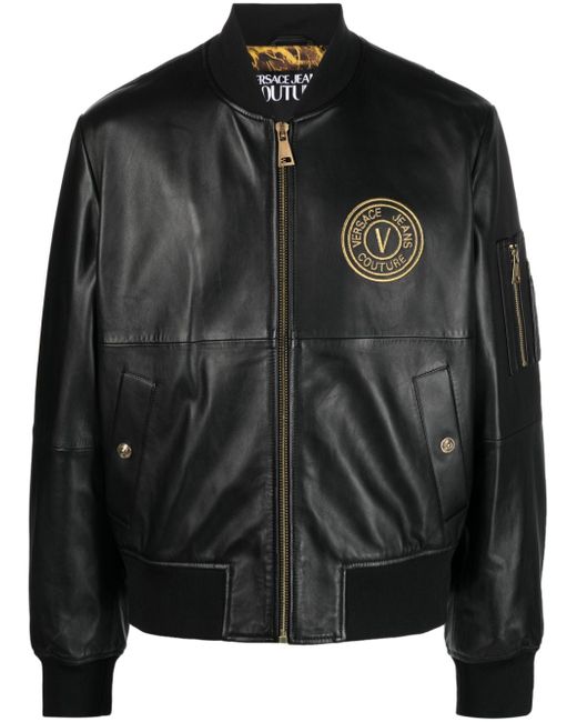 Versace Jeans Couture V-Emblem leather bomber jacket