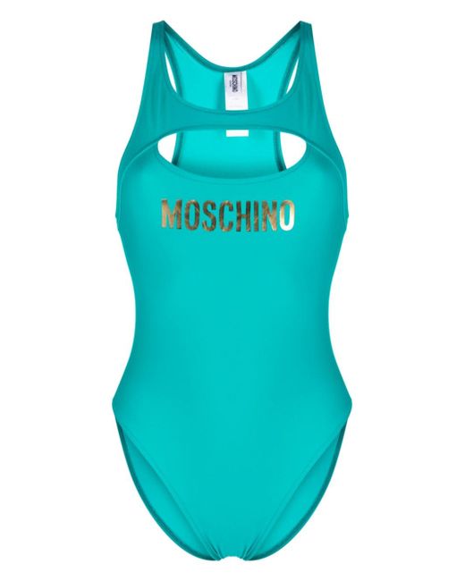 Moschino logo print cut-out detail swimsuit