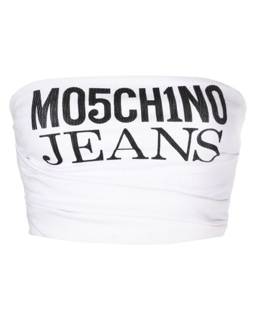 Moschino logo-print draped cropped top