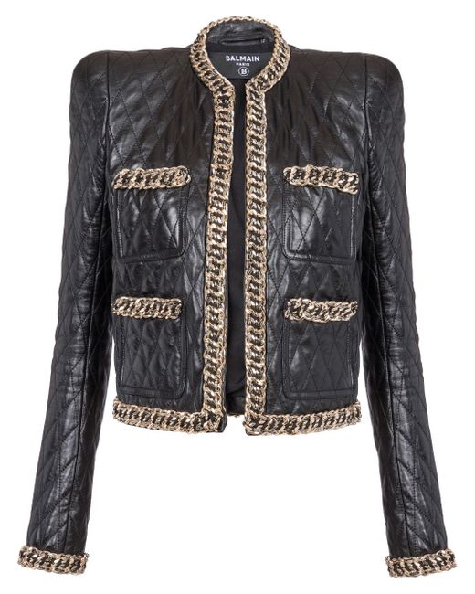 Balmain chain-detail quilted leather jacket