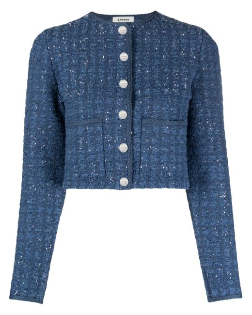 Sandro sequin-embellished cropped tweed jacket