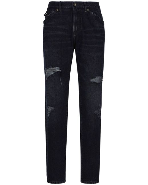 Dolce & Gabbana logo-appliqué ripped-detail straight-leg jeans