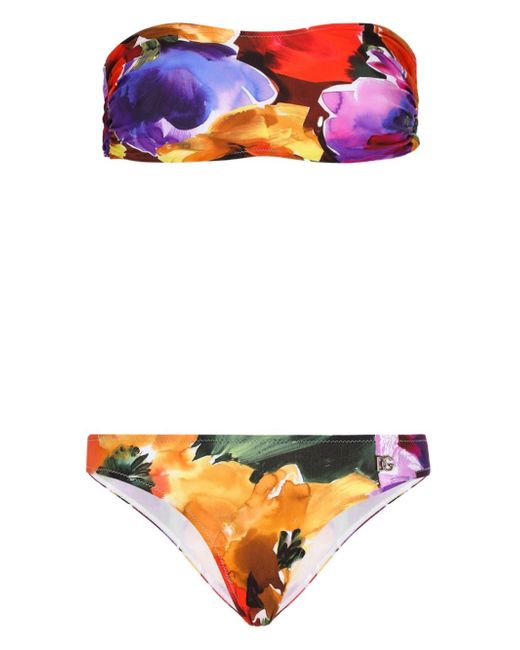 Dolce & Gabbana floral-print bandeau bikini set
