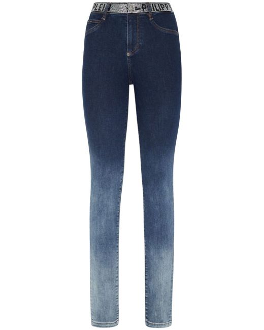 Philipp Plein crystal-embellished high-waist jeans
