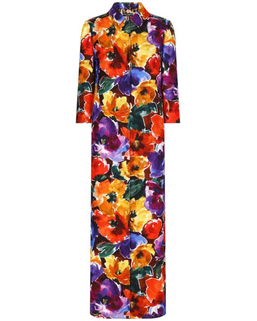 Dolce & Gabbana floral-print long-length single-breasted coat