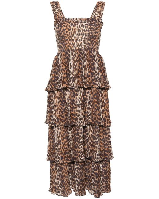 Ganni leopard-print layered midi dress