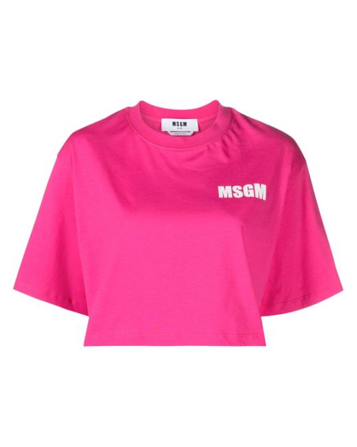 Msgm logo-print cropped T-shirt