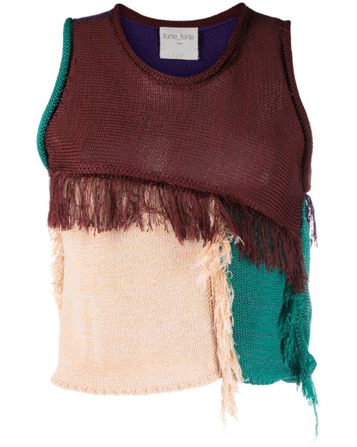 Forte-Forte colour-block frayed knitted top