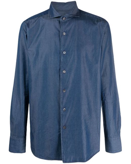 Canali spread-collar cotton-blend shirt