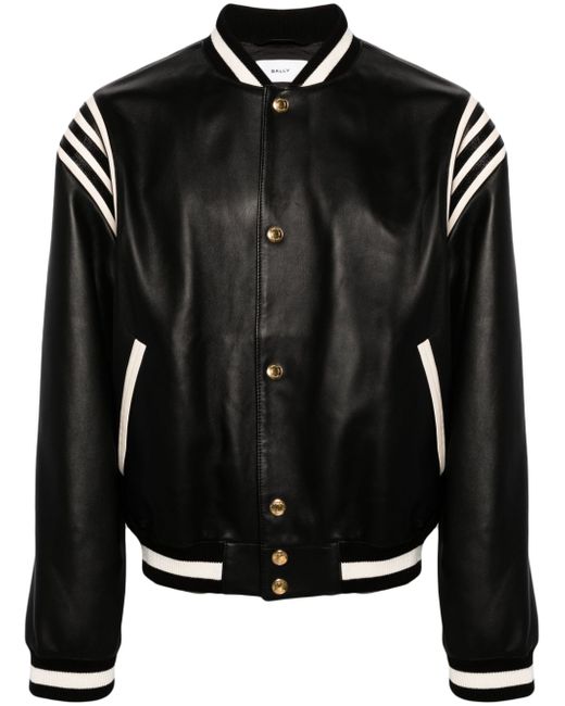 Bally stripe-detailing leather bomber jacket