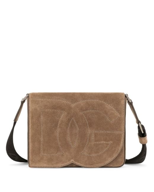 Dolce & Gabbana logo-embossed suede shoulder bag