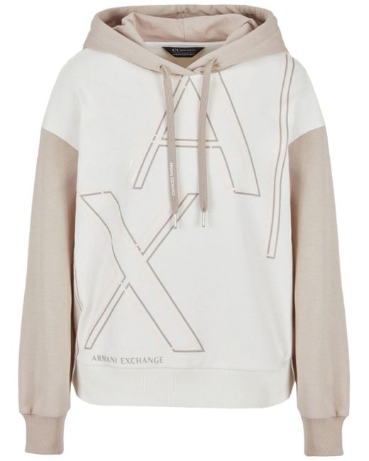 Armani Exchange logo-print two-tone fleece hoodie