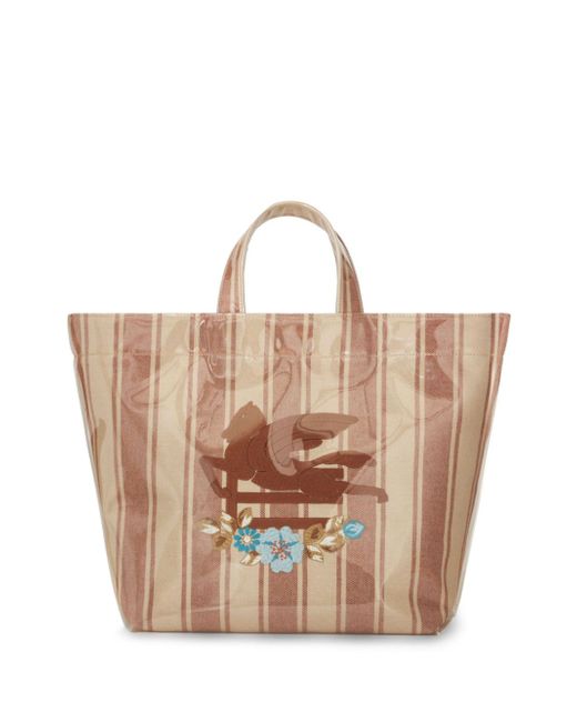 Etro large Pegaso-motif striped-jacquard tote bag