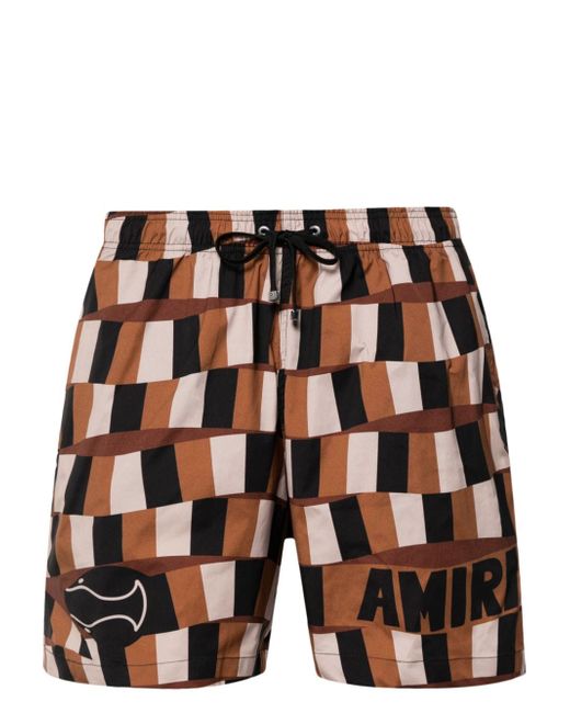 Amiri logo-print checked swim shorts