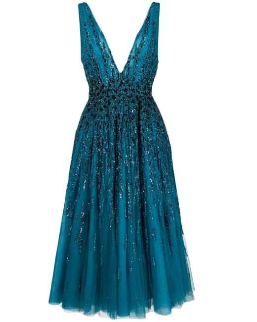 Saiid Kobeisy sequin-embellished tulle-overlay flared dress