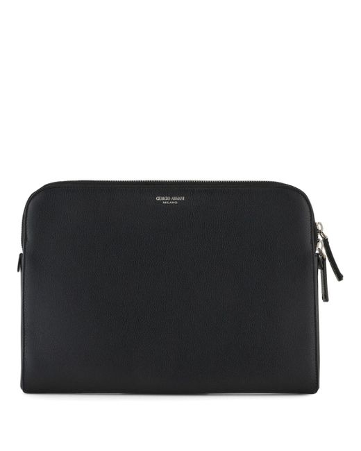 Giorgio Armani logo-stamp leather laptop bag