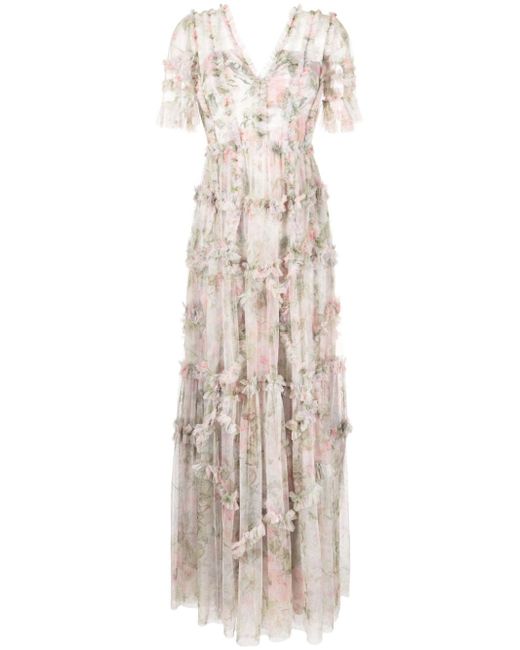 needle & thread Rose Powder floral-print gown