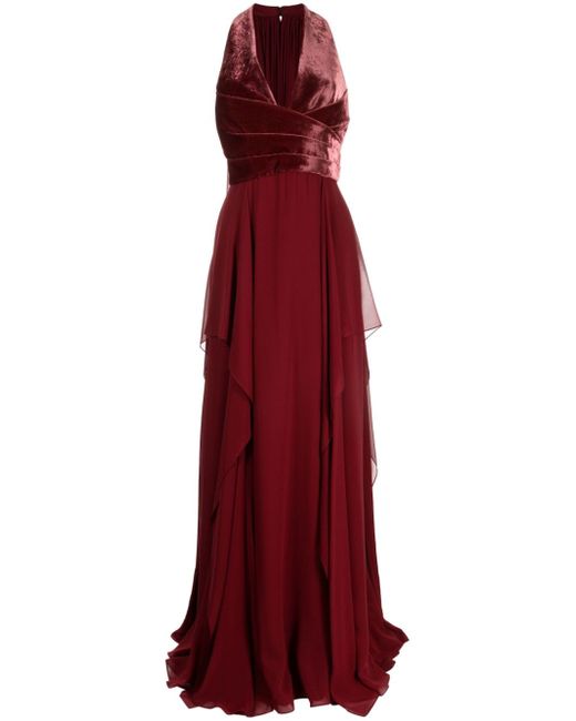 Elie Saab V-neck velvet silk gown