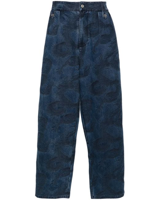 Feng Chen Wang Dragon-jacquard wide-leg jeans