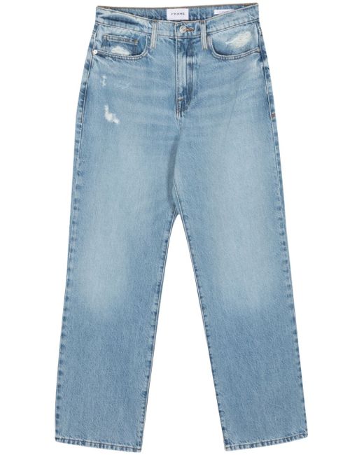 Frame distressed-effect whiskering-detail straight-leg jeans