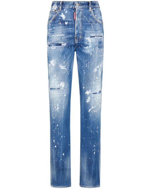 Dsquared2 embellished distressed straight-leg jeans