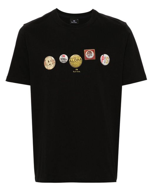 PS Paul Smith Badges-print organic-cotton T-shirt