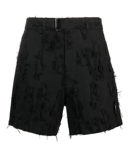 Msgm distressed belted cotton shorts