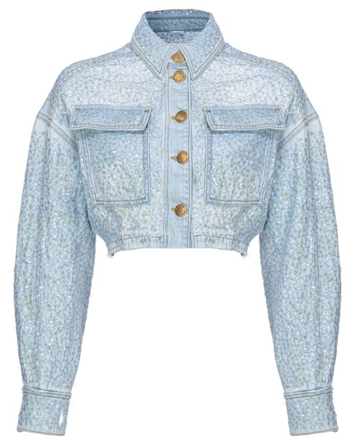 Pinko sequin-embellished cropped denim jacket